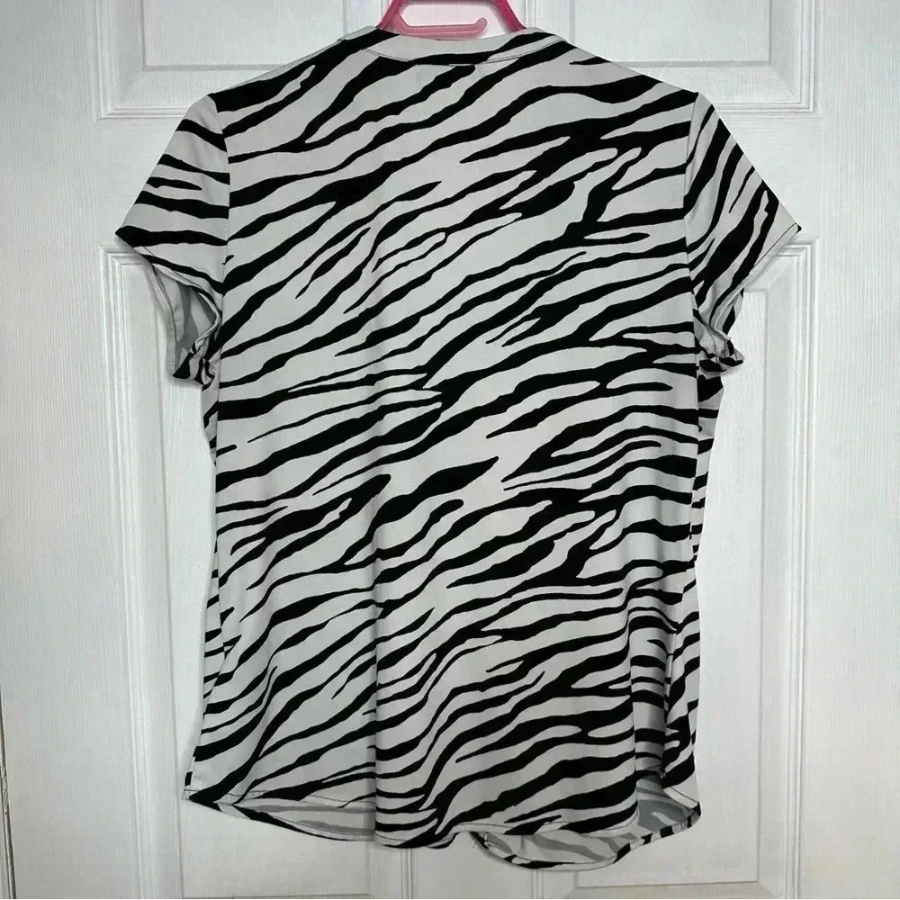 Mandy Evans Blouse Zippered Pockets Zebra Print Black & White Size  XL - Picture 13 of 16